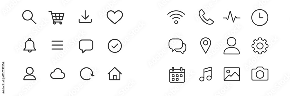 Poster Collection of minimalist icons representing various digital activities and functions in a user-friendly design