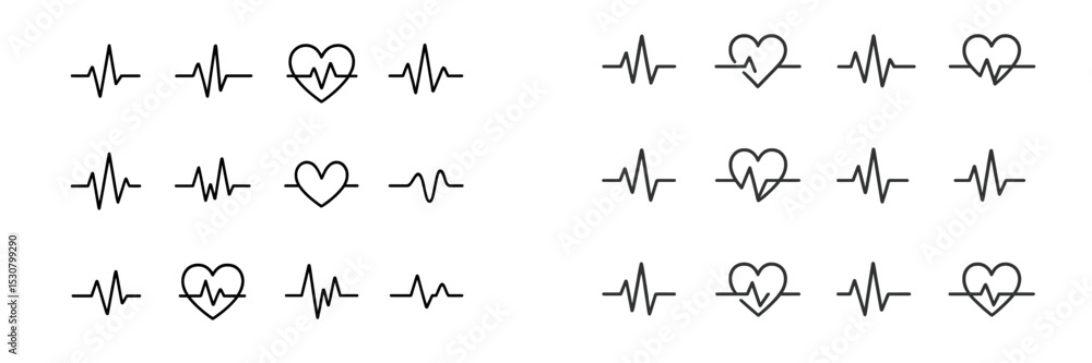 Aufkleber heartbeat patterns displayed in various styles, showcasing love and vitality in a simple design layo