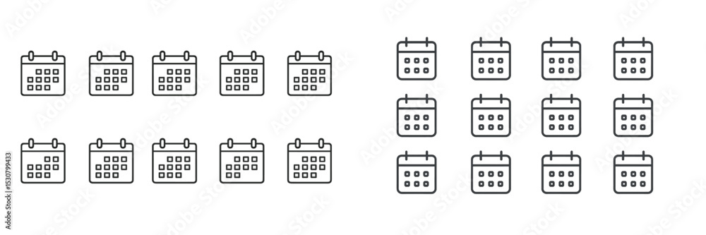 Aufkleber Calendar icons representing different months and days arranged in two distinct styles for design use