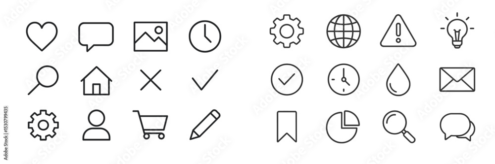 Aufkleber Icons representing common concepts and tools for communication, time management, and problem-solving