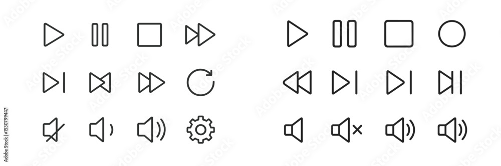 Poster Collection of multimedia control icons displayed in a minimalist design layout for user interface applications