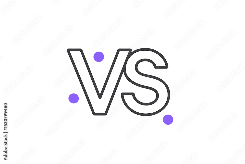Poster Creative graphic design featuring the letters VS in bold typeface with colored dots, symbolizing competition or comparison