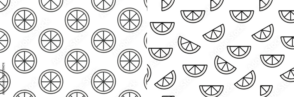 Poster Pattern of sliced lemons in black and white with repeating designs on both sides
