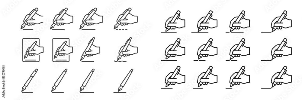 Poster Various stages of writing with hands and pens on a blank page in a minimalist style capturing the essence of creativity