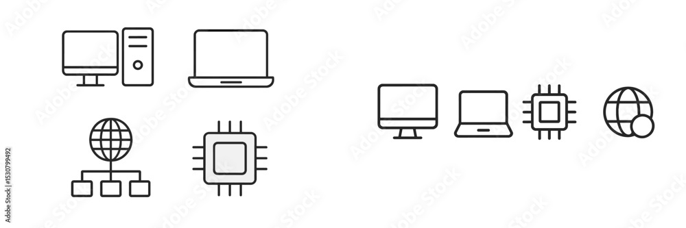 Aufkleber Illustrations of computer hardware and networking components in a minimalistic style for educational use