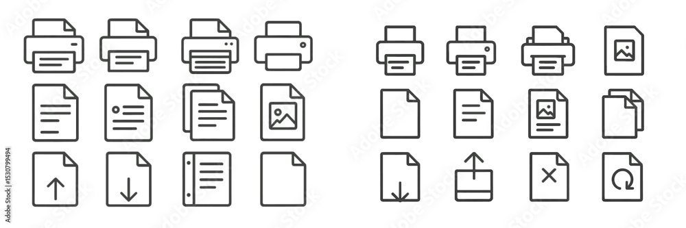 Poster Icons representing various printing and document activities in a minimalist design layout