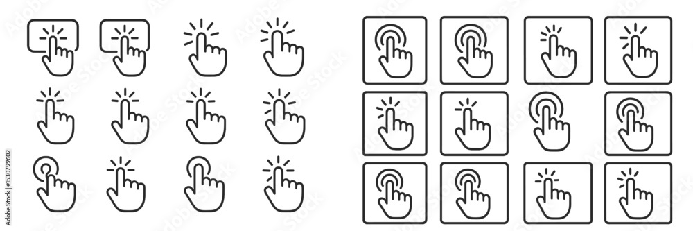 Aufkleber Various hand gestures demonstrating clicking and tapping actions on a touchscreen interface in a minimalistic design