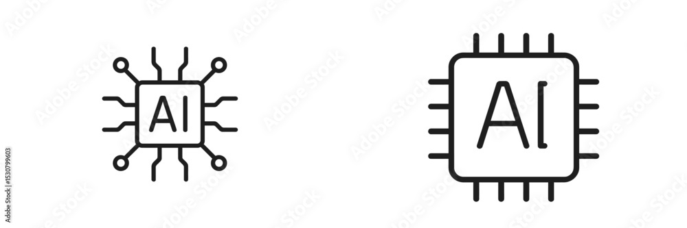 Poster Various designs of AI chip symbols showcasing modern technology and artificial intelligence concepts in a minimalist style