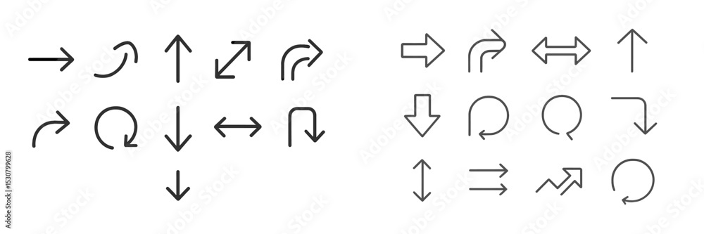 Poster Various directional symbols showcasing arrows and movement styles commonly used in signage and design