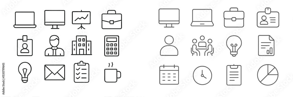 Leinwandbilder Business and technology icons representing various professional activities and concepts in a modern workspace setting