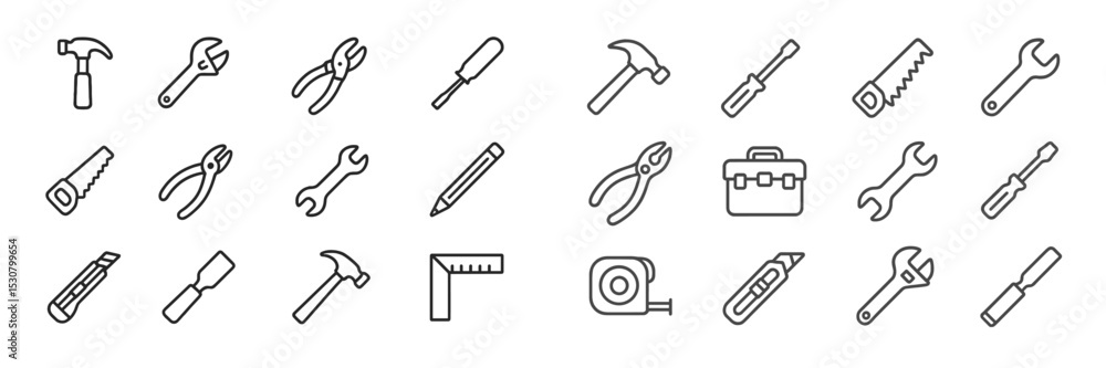 Poster Collection of tools arranged in a grid showcasing essential items for construction and repair tasks