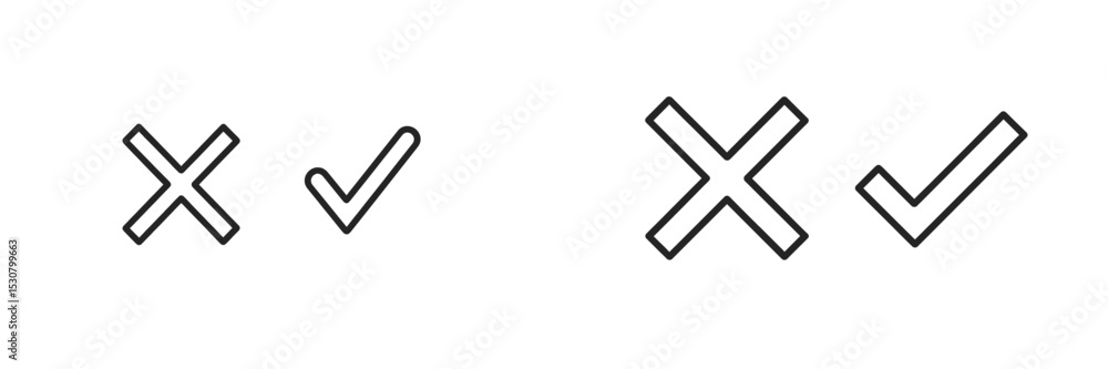 Poster Symbols of check and cross indicators represent decisions and evaluations in a simple, minimalistic design on a white background