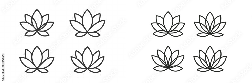 Poster Patterns of lotus flower outlines arranged in two distinct styles on a minimalist background