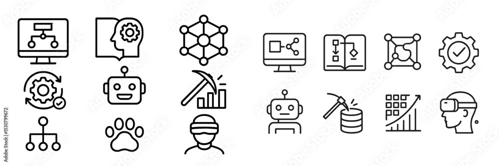 Poster Various icons representing concepts in technology, data analysis, and artificial intelligence used for educational purposes