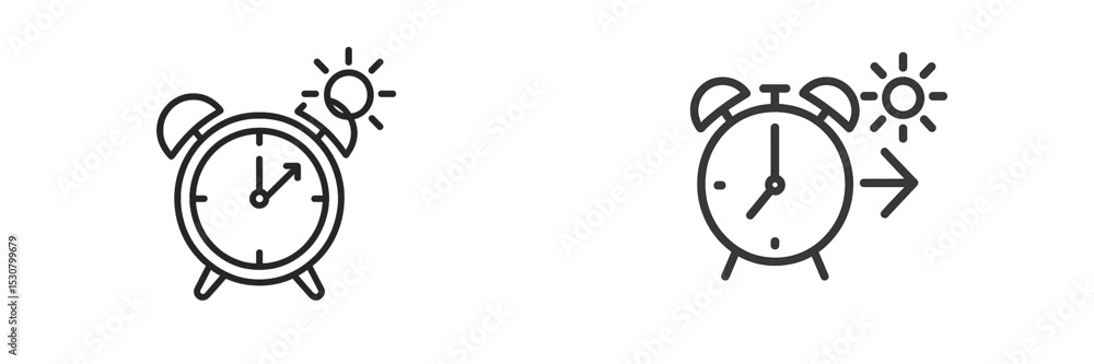 Poster Alarm clock icons illustrating time change for daylight saving adjustment in a minimalist style