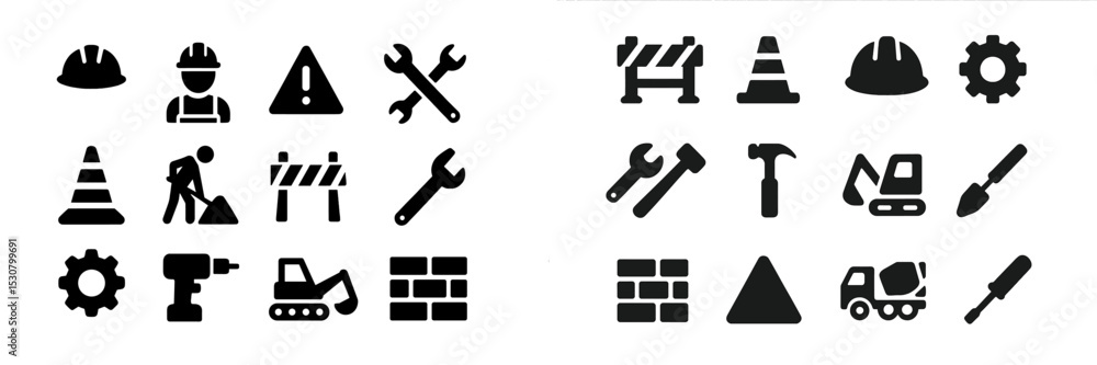 Poster Construction icons display various tools and safety symbols typically used in building projects