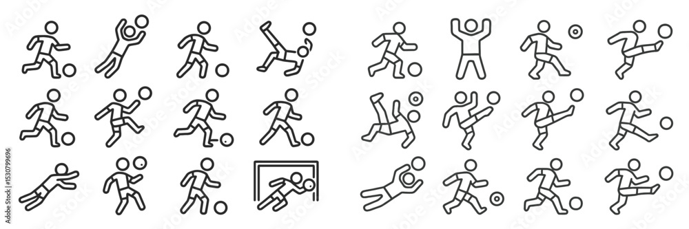 Aufkleber stick figures engaged in various soccer movements during a game or practice session