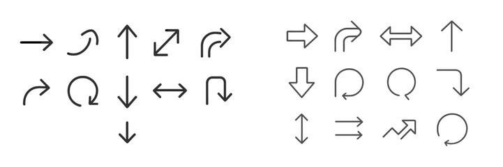 Various directional symbols showcasing arrows and movement styles commonly used in signage and design