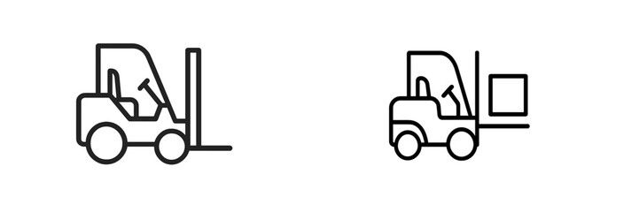 Naklejka premium Forklift operation in a warehouse setting during the day with two distinct forklift icons showing different positions