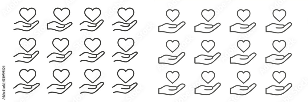 Poster hands holding hearts in a creative pattern for a design project or digital artwork presentation