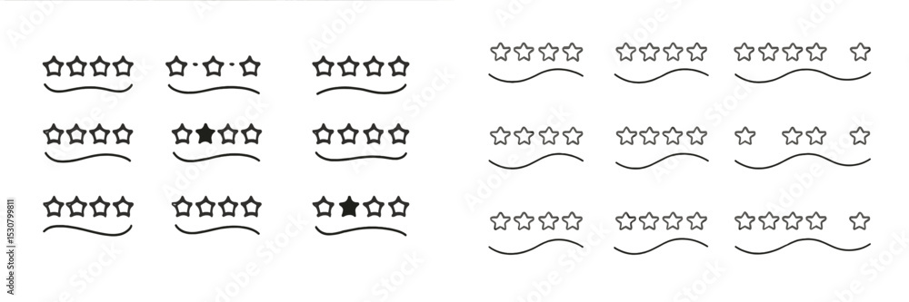 Poster different star ratings with decorative wavy lines on a white background for review and feedback desi