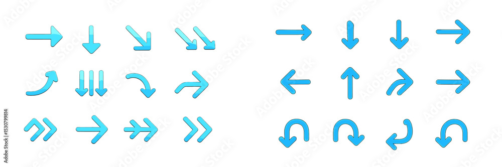 Poster vectors of directional arrows in various orientations for design and illustration purposes