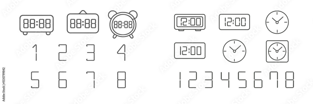 Leinwandbilder Multiple clock designs featuring digital and analog styles in a simple layout for timekeeping purposes