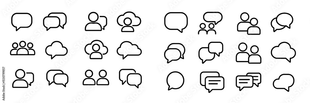 Aufkleber Collection of line art icons representing conversation bubbles and people in various configurations and styles