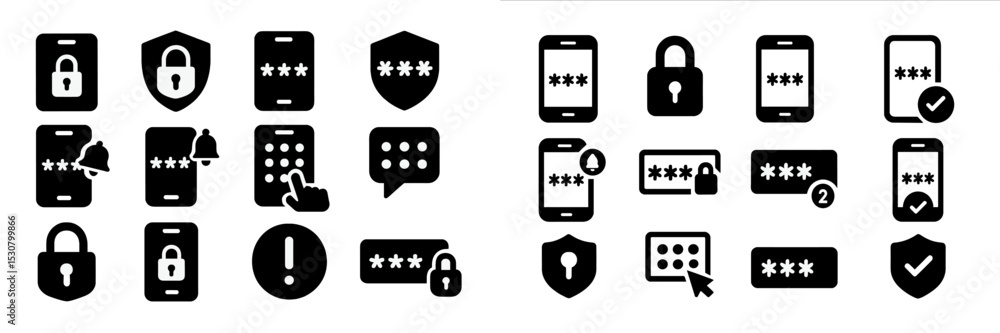 Aufkleber Security icons and symbols represent digital protection and authentication methods across devices in a modern design background