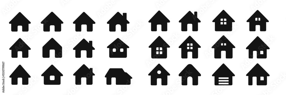 Poster variety of house icons displayed in a grid format showcasing diverse shapes and designs