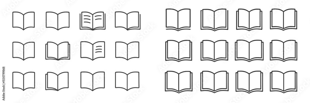 Poster collection of open and closed book illustrations in a simple line art style for educational and desi