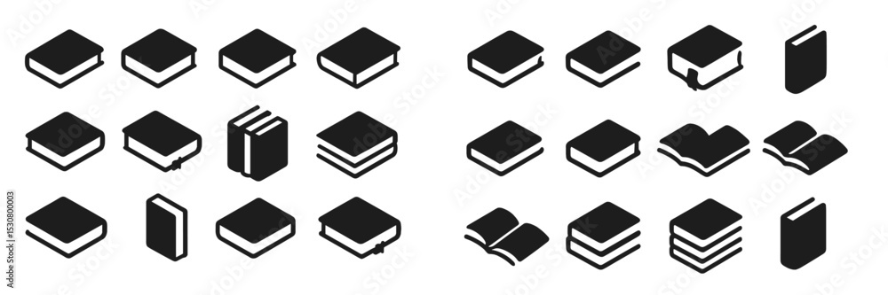 Poster Various book icons featuring different styles and orientations suitable for digital use and design projects