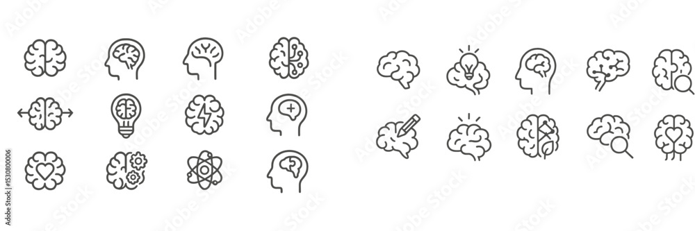 Poster Illustrations of various brain icons representing different cognitive functions and emotions during creative thinking session