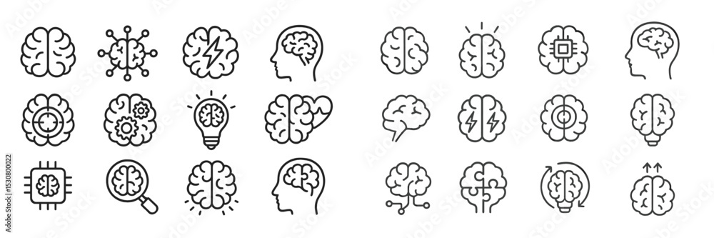 Aufkleber creative icons representing brain functions, mental processes, and cognitive activities in modern de