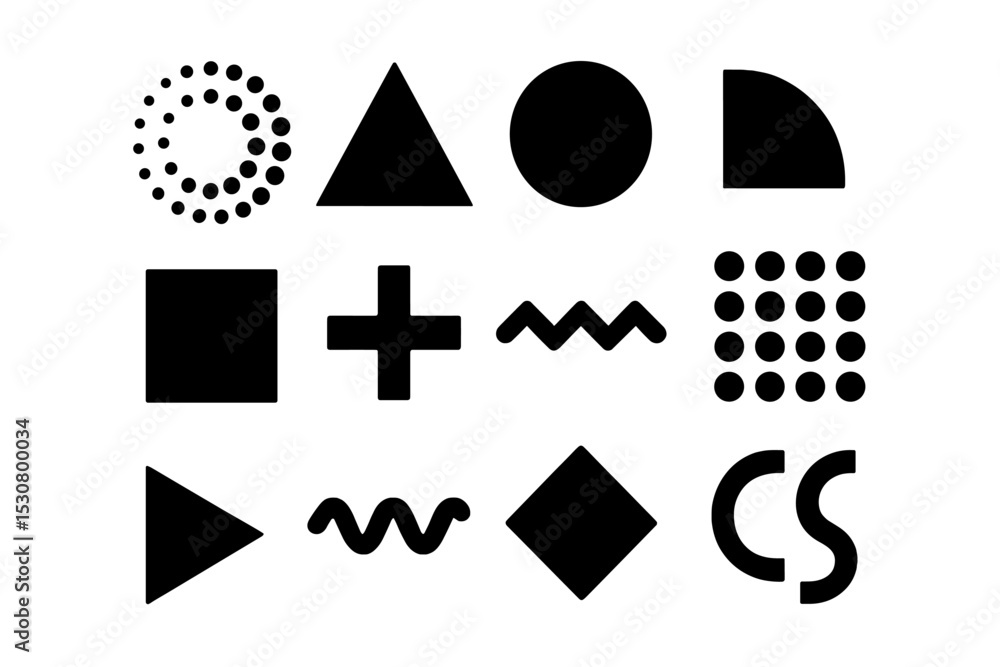 Fototapete Black geometric shapes arranged in a grid pattern showcasing various designs and forms during a graphic design project