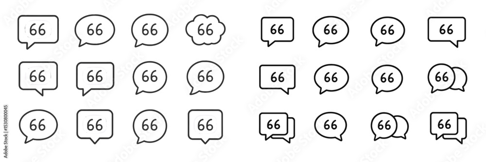 Poster Multiple speech bubbles displaying the number 66 in a simple and minimalistic design across a white background