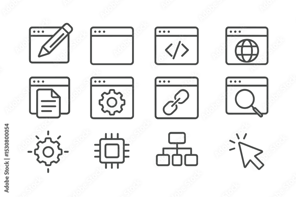 Aufkleber Collection of vector icons representing web development tools and processes in a minimalist design