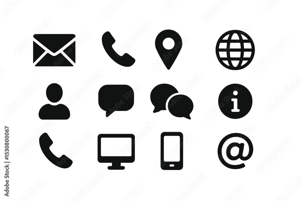 Poster Collection of contact and communication icons representing various digital interactions and connectivity options