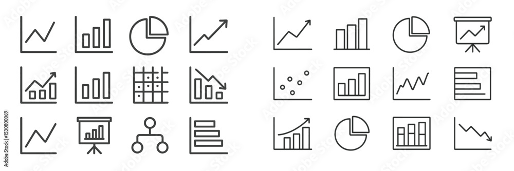 Leinwandbilder Various linear and circular data visualization icons in minimalist design suitable for presentations and reports