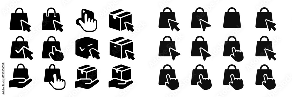Poster icons representing shopping and delivery activities in a digital format showcasing various hand gest