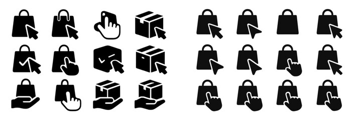 Icons representing shopping and delivery activities in a digital format showcasing various hand gestures
