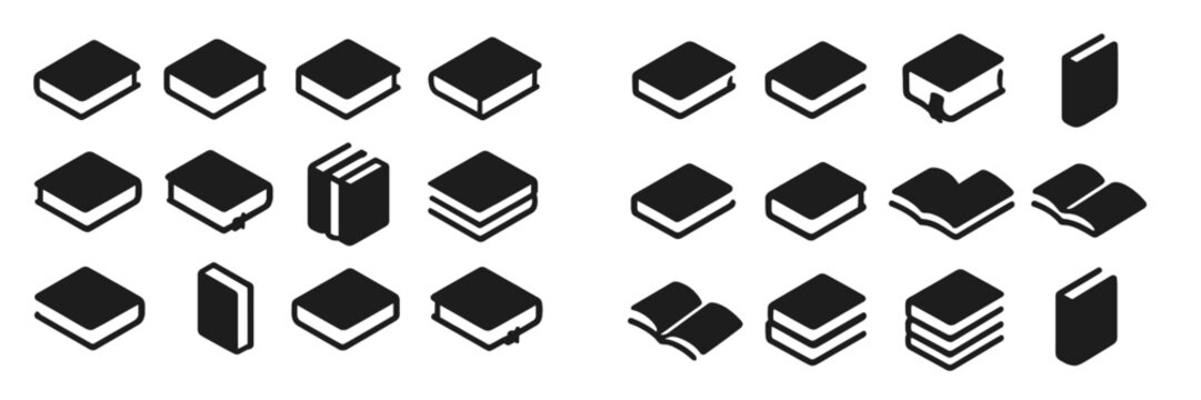 Various book icons featuring different styles and orientations suitable for digital use and design projects