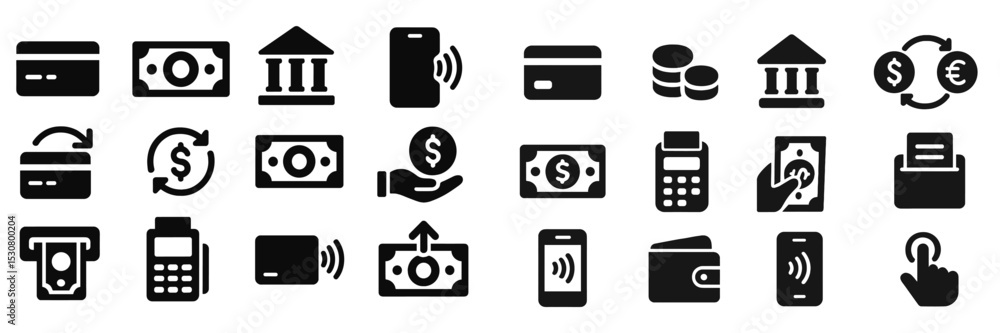 Poster Various icons depicting financial transactions and digital payment methods in a modern context