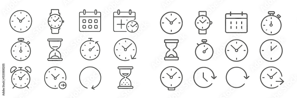 Poster Collection of clock and time-related icons showcasing various time-keeping devices in minimalist design
