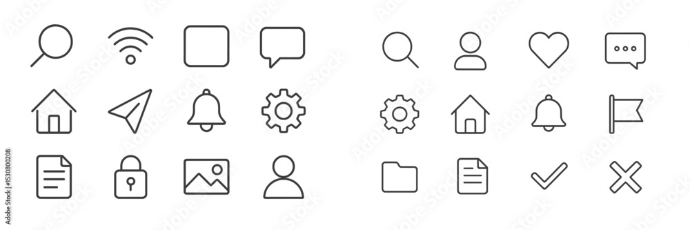 Aufkleber Collection of simple line icons representing common digital functions and activities