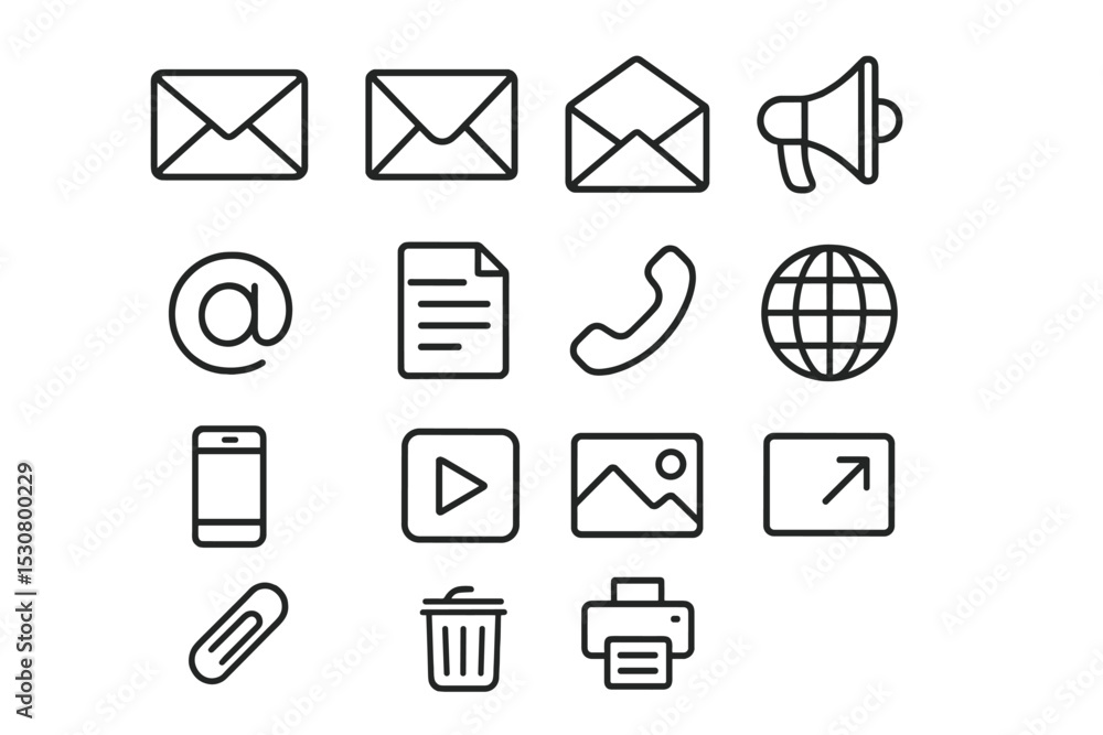 Aufkleber Collection of simple communication and media icons for digital use