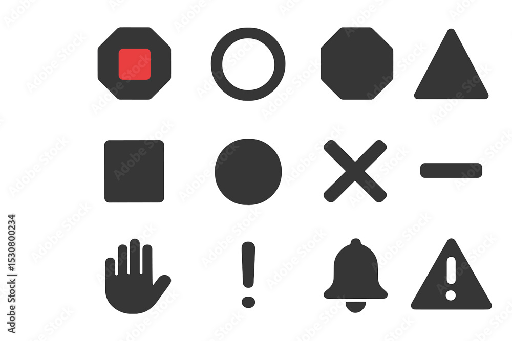 Fototapete Various geometric shapes and symbols displayed in a grid format on a neutral background in a creative design context