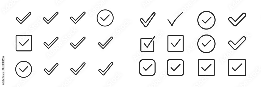 Aufkleber Various checkmarks and selection symbols arranged in different patterns on a plain background