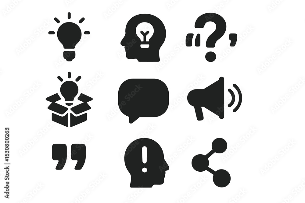 Poster graphic representation of ideas and communication symbols in a creative design layout for visual sto
