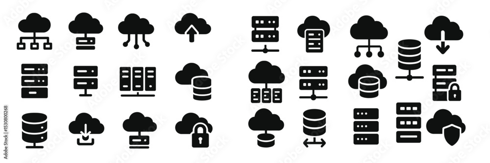 Fototapete Collection of cloud computing icons representing various data storage and transmission concepts in a digital format